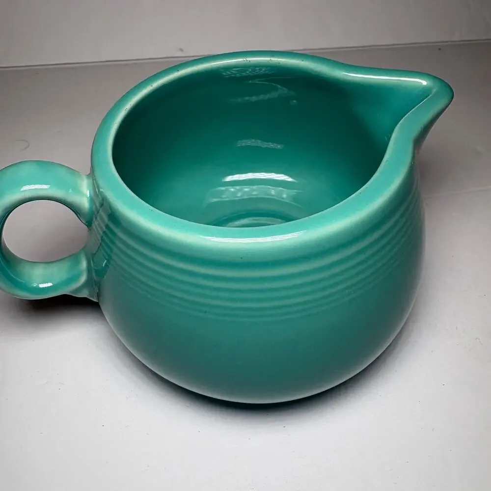 Vintage Fiesta Turquoise Creamer Impressed Backstamp Logo USA Made Mini 2